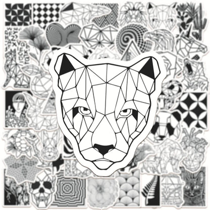 50PCS Black and White Fashion Geometric Animal Graffiti Waterproof Sticker Suitcase Notebook RefrigeratorWaterCup