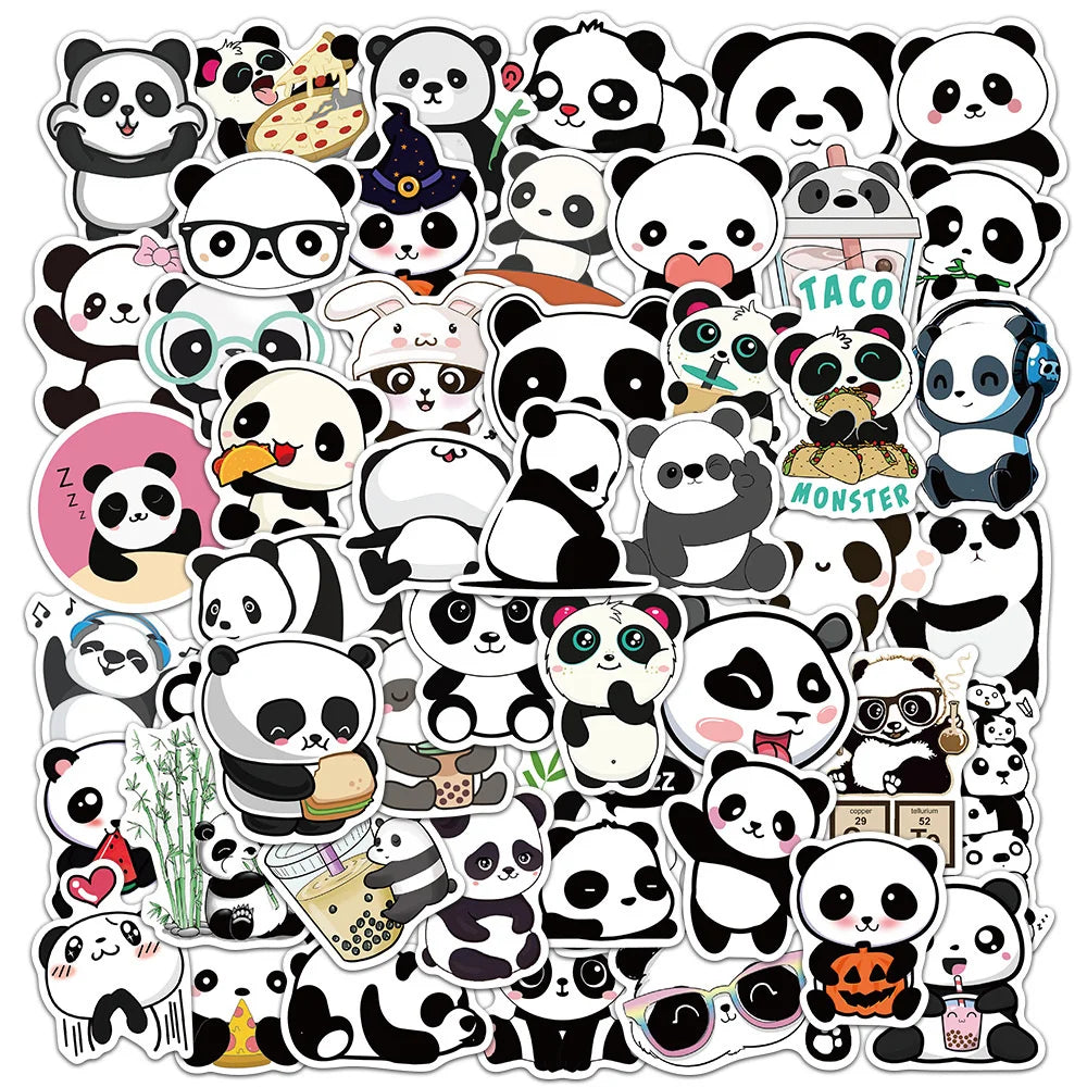 50PCS Cute Cartoon Panda Graffiti Stickers Notebook Mobile Phone Case Water Cup Luggage Waterproof Stickers