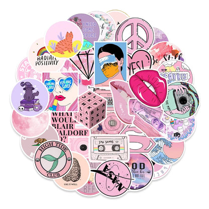 50PCS INS Cute Pink Girl Heart Graffiti Waterproof Sticker Suitcase Notebook RefrigeratorSkateboardWaterCupHelmet