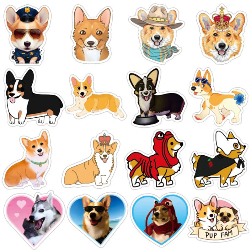 50PCS cartoon cute Corgi dog decorative style graffiti stickers, personalized, fashionable and creative trend DIY exquisite decorative decal cups, helmets, skateboard popular sticker toys
