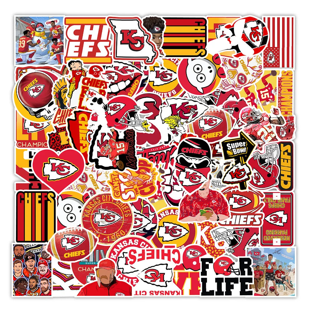 50PCS Kansas City Chief Football Graffiti Waterproof Sticker Suitcase Notebook Refrigerator Skateboard Water Cup