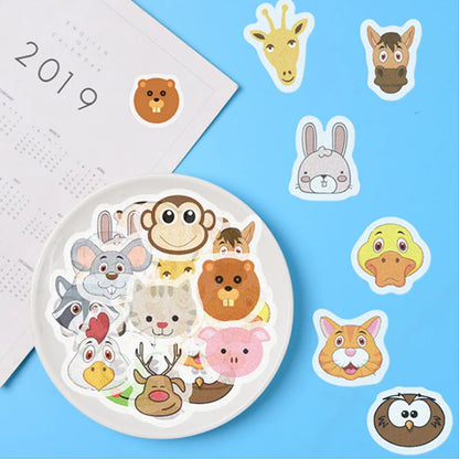40 pieces of cute cartoon and paper journal stickers with animal heads, suitable for DIY journal decoration stickers in photo albums and diaries