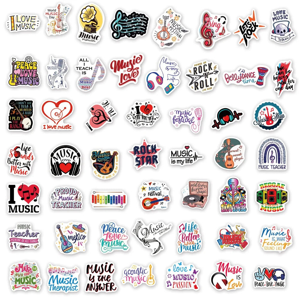 50PCS New Music Text Personalized Decoration Graffiti Waterproof Sticker Notebook Refrigerator Skateboard Helmet