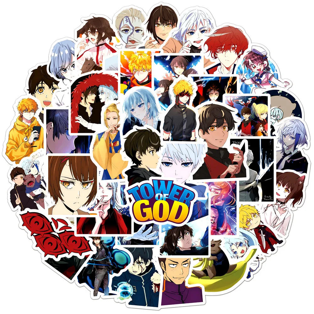50PCS/Cartoon Anime God Tower Graffiti Sticker Laptop Skateboard Guitar Water Cup Waterproof Decorative Sticker