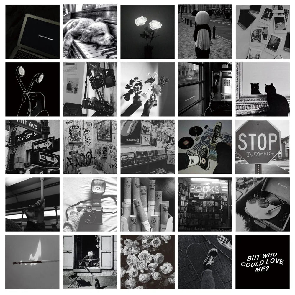 50PCS Black and White Personalized Landscape Decoration Graffiti Waterproof Sticker Notebook Refrigerator Helmet