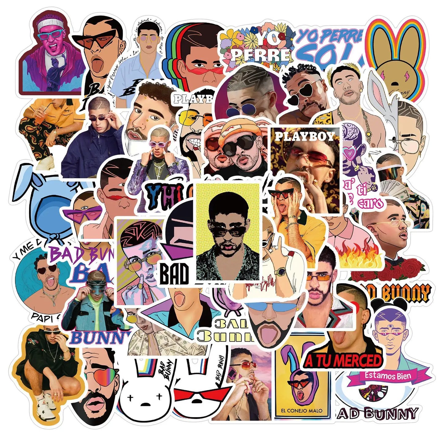 50PCS New Puerto Rican Singer Bad Bunny Graffiti Waterproof Sticker Suitcase Notebook Mobile Phone Skate board Helmet