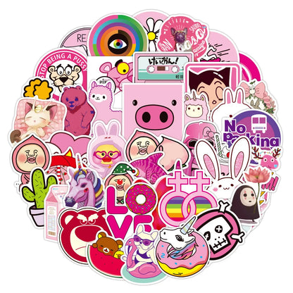50PCS Cute Pink Cartoon Graffiti Sticker Laptop Guitar Skateboard Water Cup Mobile Phone Gift Toy Sticker