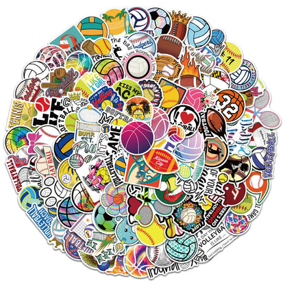 100PCS Cartoon Ball Series Rugby Doodle Stickers Personalized Creative Trend Decorative Stickers Helmet Laptop Guitar Skateboard Bike Toy Gift Decals