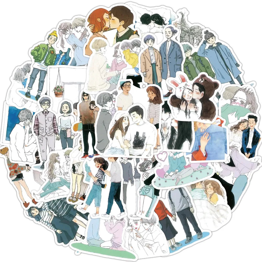 50pcs Little Couple Decoration Small Stickers Graffiti Stickers DIY Laptop Car Motorcycle Guitar Waterproof