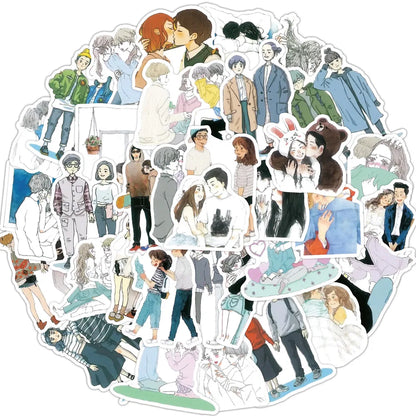 50pcs Little Couple Decoration Small Stickers Graffiti Stickers DIY Laptop Car Motorcycle Guitar Waterproof