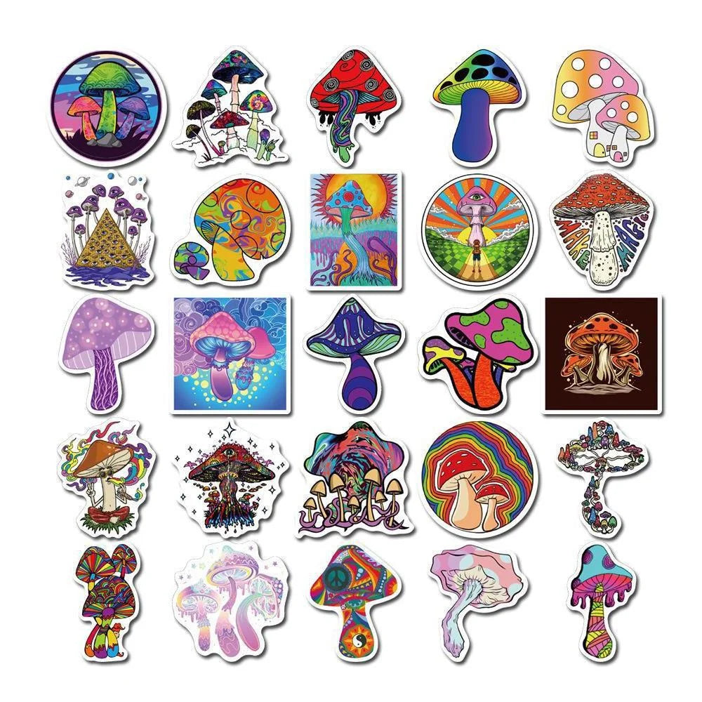 50PCS Psychedelic Aesthetics Mushroom Stickers Toy Luggage Mobile Phone Decoration Graffiti DIY Stickers