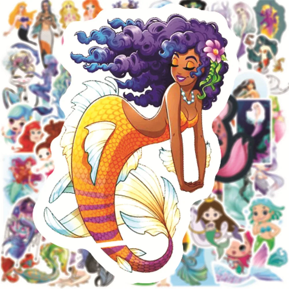 50PCS Cartoon Cute Mermaid Fairy Tale Girl Graffiti Suitcase Laptop Water Cup Toy Decorative Waterproof Stickers