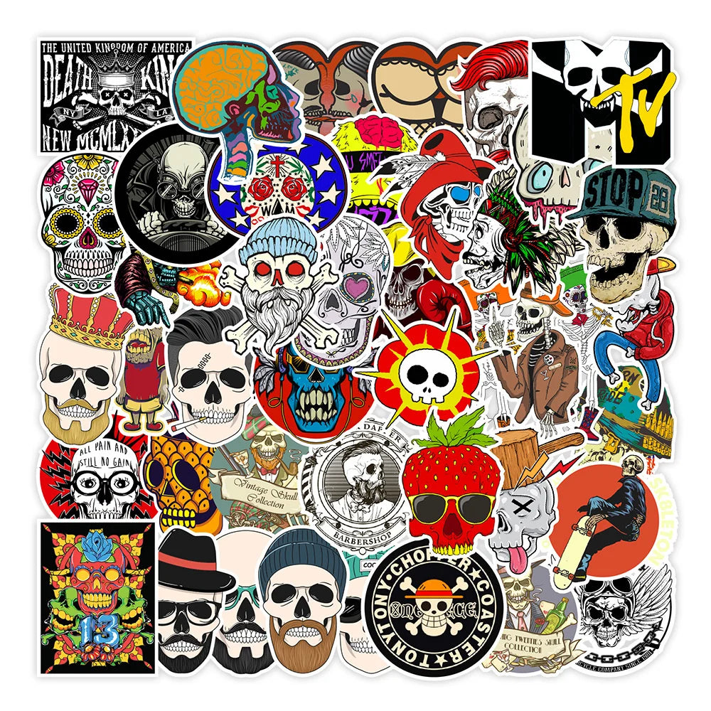 50PCS Non-repetitive Skull Graffiti Stickers Bicycle Mobile Phone Motorcycle Helmet Decorative Stickers