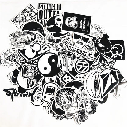 50PCS Creative Cartoon Trend Band Black and White Stickers Suitcase Notebook Helmet Car Decoration Stickers