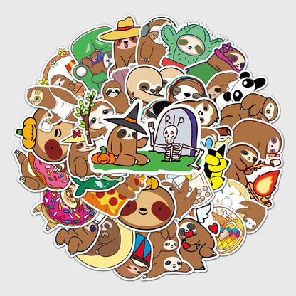 50PCS Cute Cartoon Sloth Personality Fun Skateboard Trolley Case Bike Scooter Water Cup Waterproof Sticker