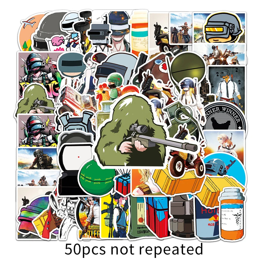 50PCS Game pubg Graffiti Sticker iPad Suitcase Skateboard Helmet Luggage Laptop Classic Toy Waterproof Sticker