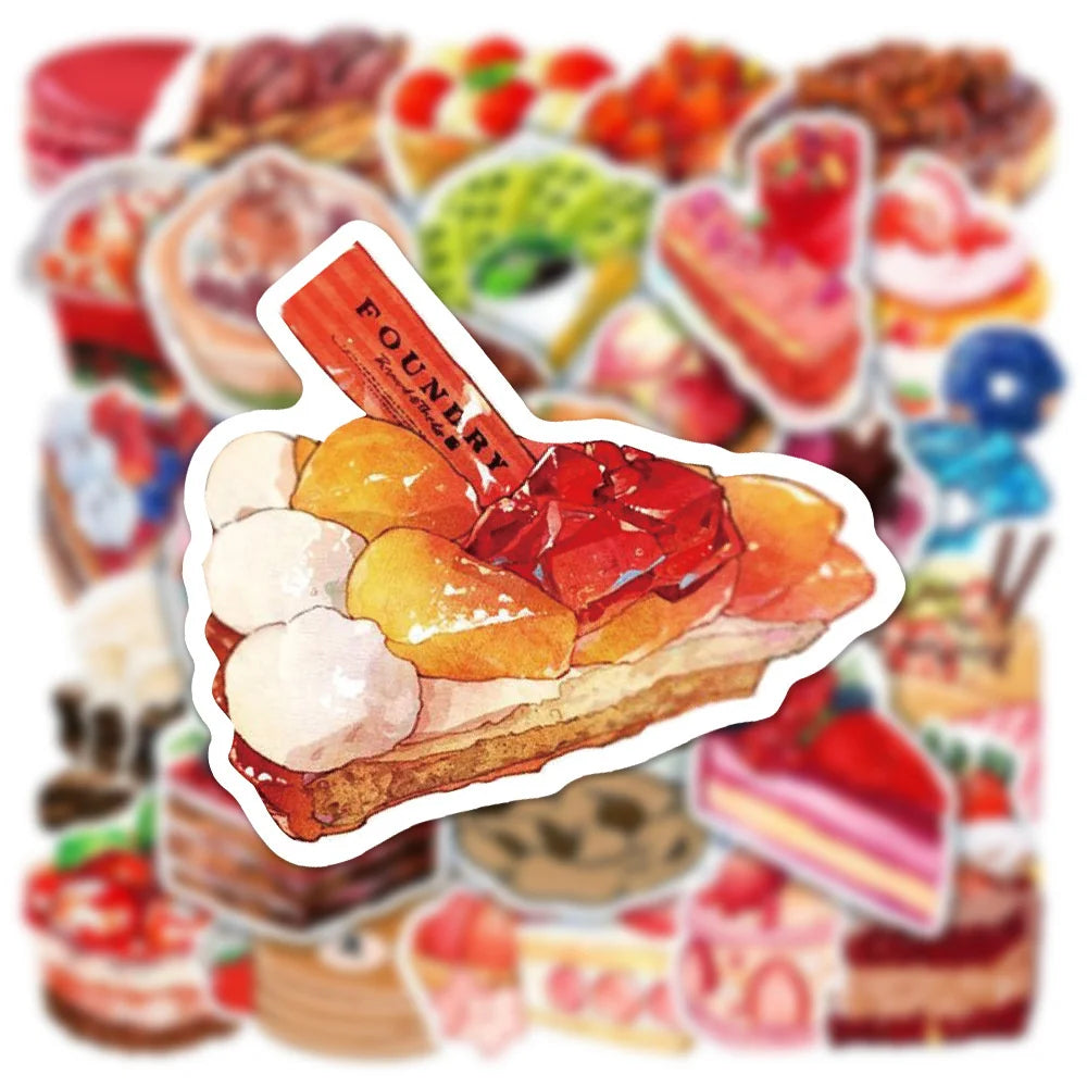 50PCS Ins Wind Net Red Dessert Gourmet Food Graffiti Stickers Water Cup Luggage Laptop Water Cup Stickers
