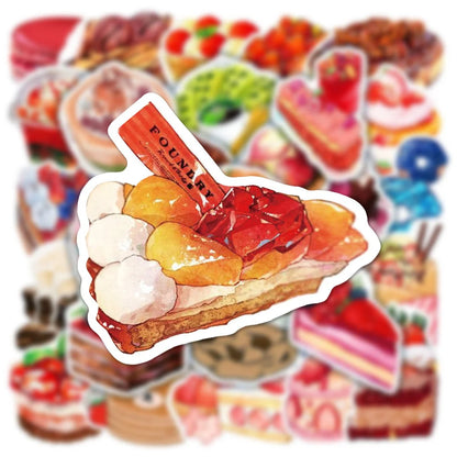 50PCS Ins Wind Net Red Dessert Gourmet Food Graffiti Stickers Water Cup Luggage Laptop Water Cup Stickers