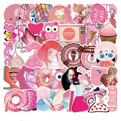 50 pieces of cute cartoon pink series graffiti stickers, personalized DIY luggage, phone cases, laptops, car and motorcycle decoration waterproof stickers toys