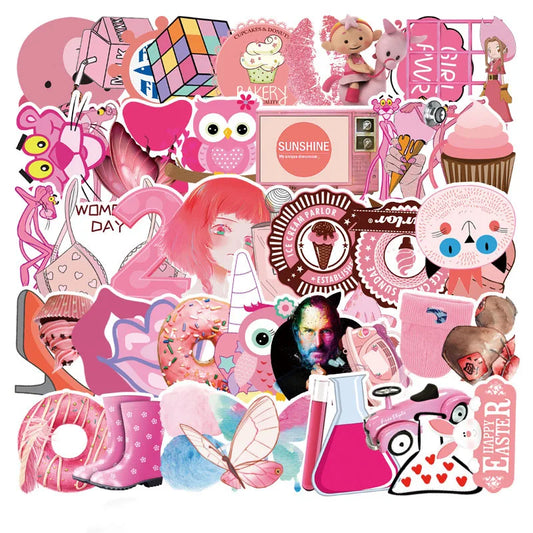 50 pieces of cute cartoon pink series graffiti stickers, personalized DIY luggage, phone cases, laptops, car and motorcycle decoration waterproof stickers toys