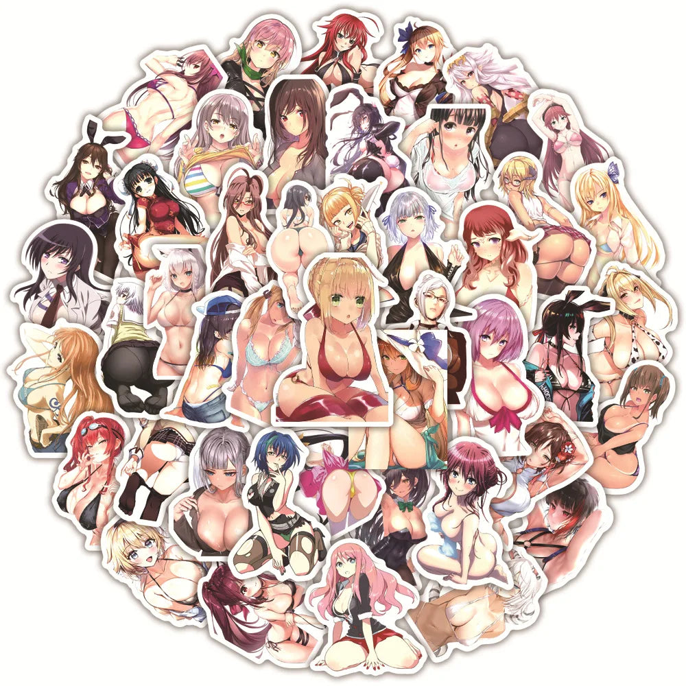 50PCS Anime Two-dimensional Sexy Girl Sticker DIY Laptop Skateboard Mobile Phone Decoration Gift Toy Sticker