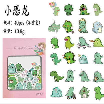 40PCS Cartoon Cute Little Dinosaur Hand Account Diary Atlas Stickers Diy Decoration and Paper Decoration Toys Wholesale