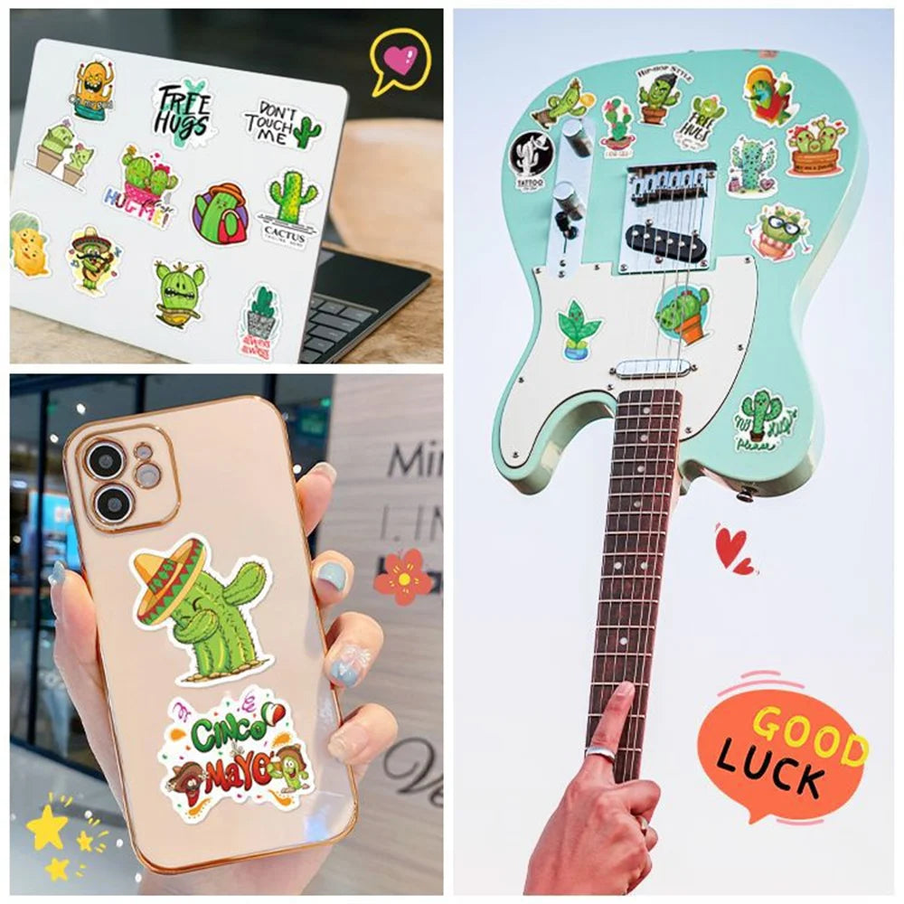 50PC Cactus Sticker Ins Wind Green Small Fresh Plant Notebook Skateboard Water Cup Small Sticker