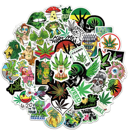 50PCS Personalized Green Leaf Graffiti Trolley Case Scooter Refrigerator Water Cup Waterproof Child Sticker