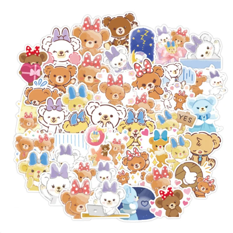 50PCS Duffy Bear and Ballet Rabbit Cartoon Graffiti Stickers Suitcase Laptop Refrigerator Scooter Decorative Toys
