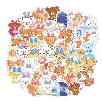 50PCS Duffy Bear and Ballet Rabbit Cartoon Graffiti Stickers Suitcase Laptop Refrigerator Scooter Decorative Toys