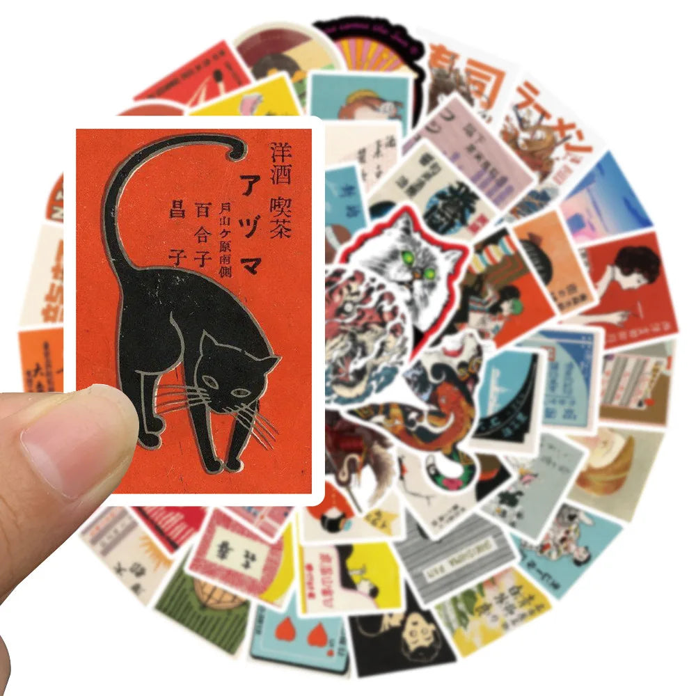 50PCS Art Illustration Popular Creative Cartoon Japanese Style Retro Card Decorative Style Graffiti Stickers Personality Fashion Creative Trend DIY Exquisite Decorative Decals for Cups, Helmets, Skateboards Popular Stickers Toys