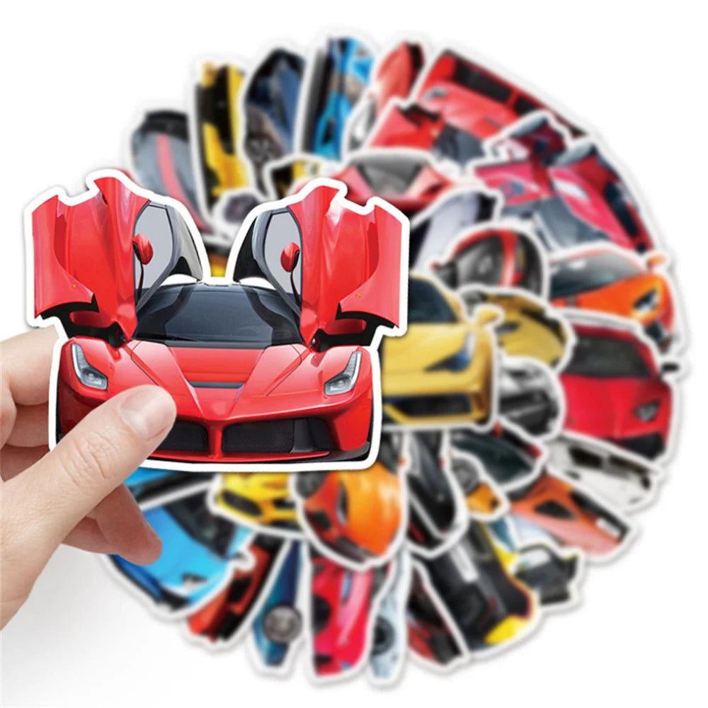 50PCS Cool sports car diary doodle stickers, suitable for luggage, notebooks, handbooks, car decoration, waterproof stickers and toys