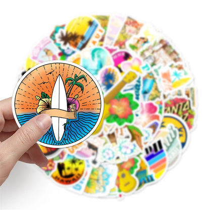 50PCS New Cartoon Hawaiian Beach Landscape Ins Wind Personality Graffiti Decoration Suitcase Guitar Waterproof Sticker