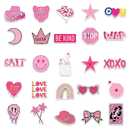 50PCS Preppy Pink Cartoon Fresh Graffiti Stickers Laptop Guitar Skateboard Decoration Waterproof Stickers
