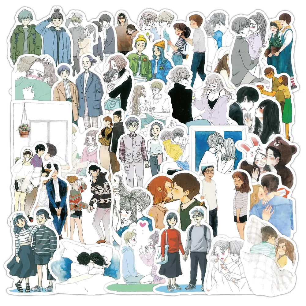 50pcs Little Couple Decoration Small Stickers Graffiti Stickers DIY Laptop Car Motorcycle Guitar Waterproof