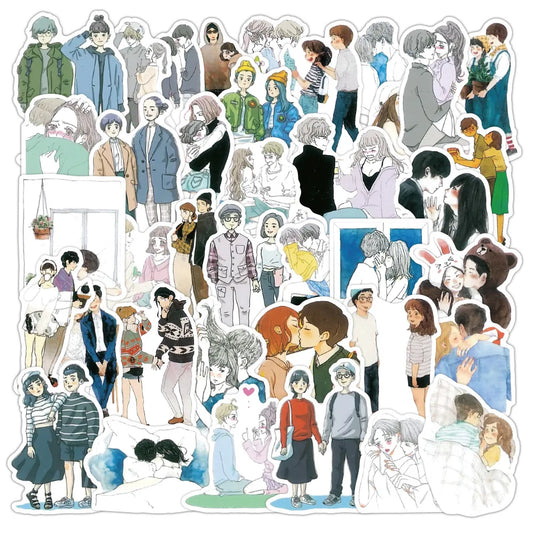 50pcs Little Couple Decoration Small Stickers Graffiti Stickers DIY Laptop Car Motorcycle Guitar Waterproof
