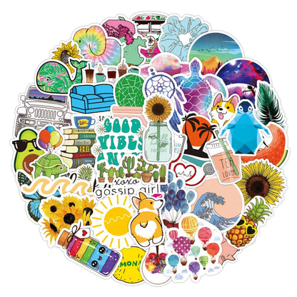 50PCS Art Illustration Popular Creative Cartoon Variety Of Fresh Decorative Style Graffiti Stickers Personality Fashion Creative DIY Exquisite Decorative Decals For Cups, Helmets, Skateboards Popular Stickers Toys