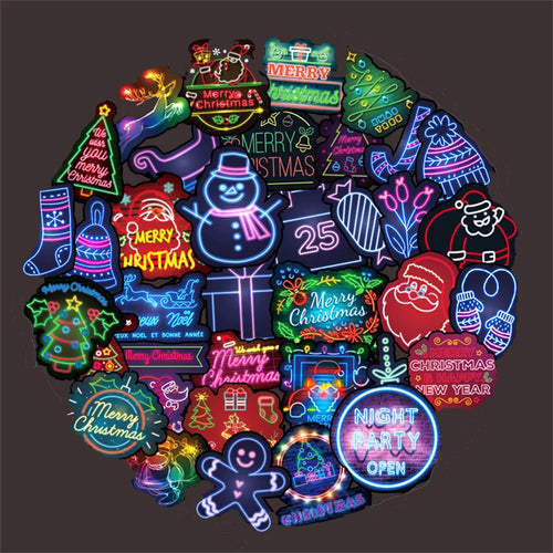 50PCS Christmas Neon Series Sticker Notebook Trolley Case Decoration Bicycle Scooter PVC Graffiti Gift Toy Sticker