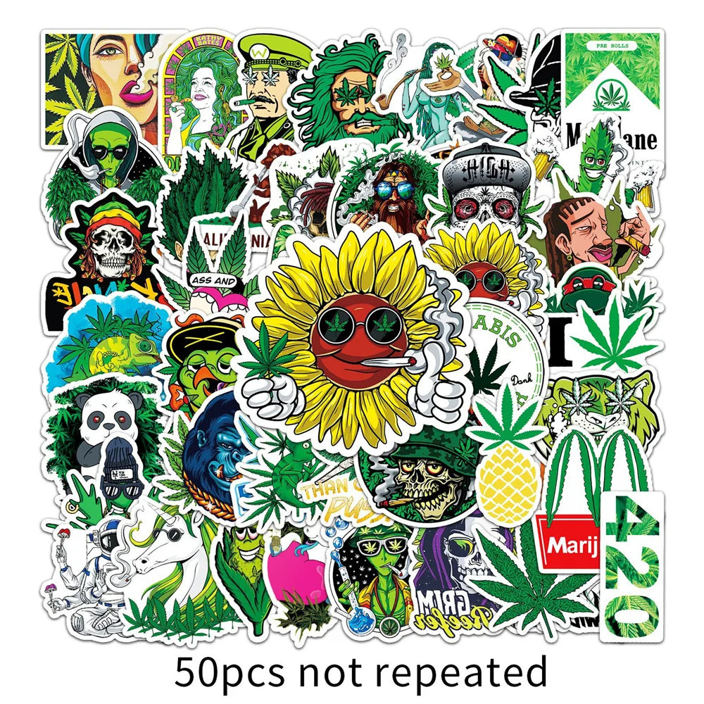 50PCS Cartoon Personality Spoof Green Graffiti Sticker Notebook Guitar Skateboard Mobile Phone Gift Toy Sticker