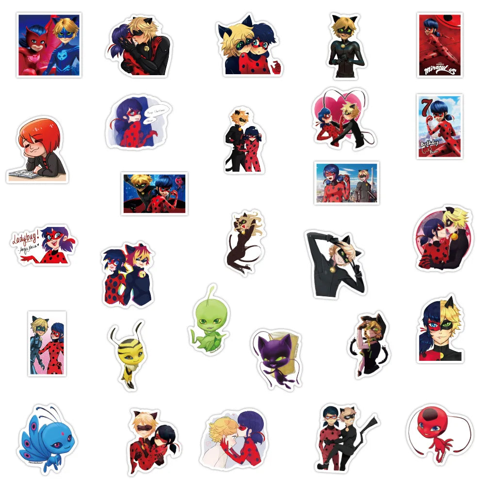 50PCS Cartoon Ladybug Girl Graffiti Sticker Laptop Guitar Skateboard Water Cup Mobile Phone Gift Toy Sticker