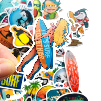 50PCS Classic Summer Beach Surfing Cartoon Graffiti Small Fresh Suitcase Skateboard Notebook Waterproof Stickers