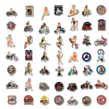 100PCS Hip-Hop Motorcycle Retro Girl Graffiti Stickers Perfect for Suitcases, Laptops, Skateboards, Water Bottles, Helmets, Stationery Boxes Exquisite DIY Desktop Decorations & Journal Stickers