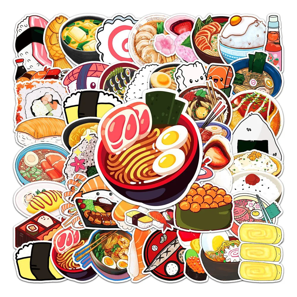 50PCS Japanese Food and Gourmet Luggage Stickers Creative Trend Graffiti Luggage Laptop Decoration Stickers
