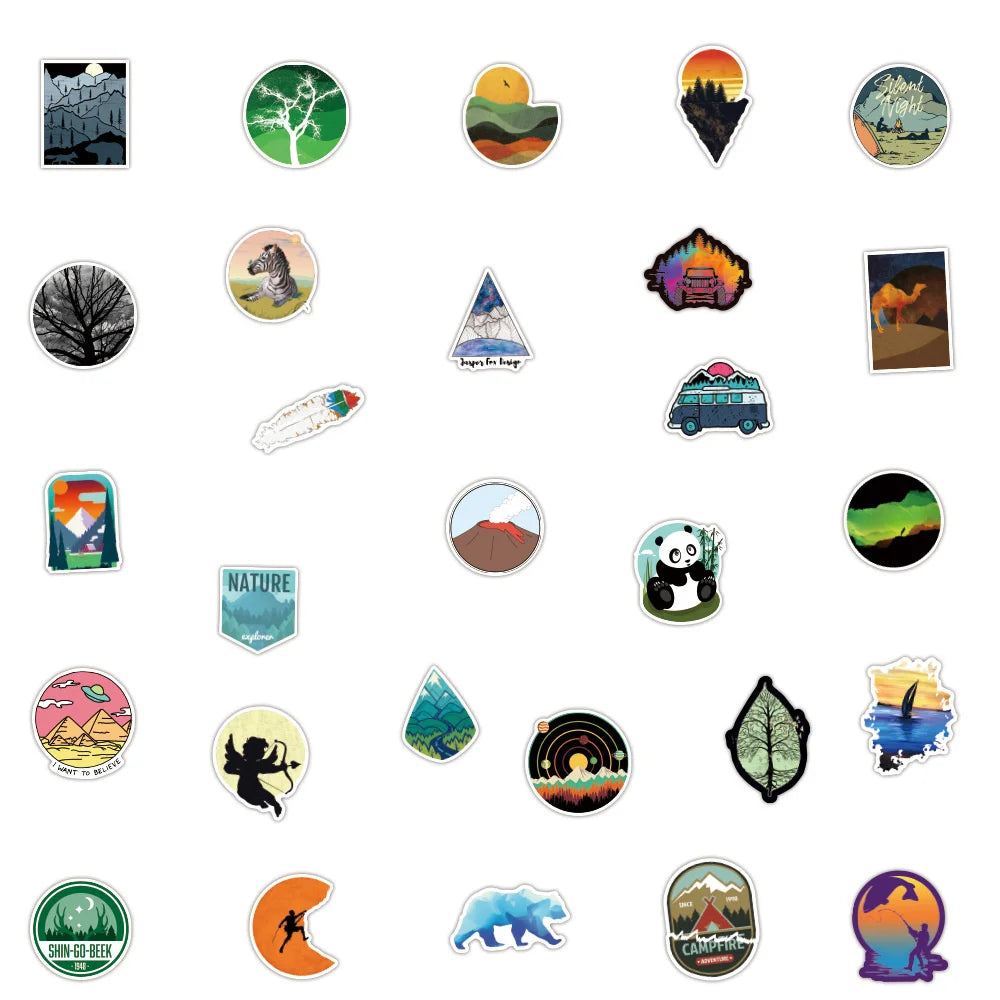 50PCS Outdoor Scenery Sticker Graffiti Laptop Guitar Motorcycle Luggage Skateboard Bike Waterproof Sticker