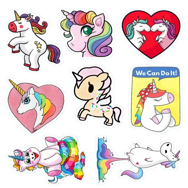 100PCS Cartoon Cute Unicorn Pony Stickers Luggage Suitcase Notebook Stickers Motorcycle Hand Account Stickers