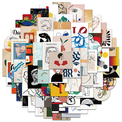 50PCS Art Illustration Popular Creative Cartoon Painting Artwork Series Decorative Style Doodle Stickers Personalised Fashion Creative DIY Exquisite Decorative Decals Suitable For Mugs, Helmets, Skateboards Popular Stickers Toys