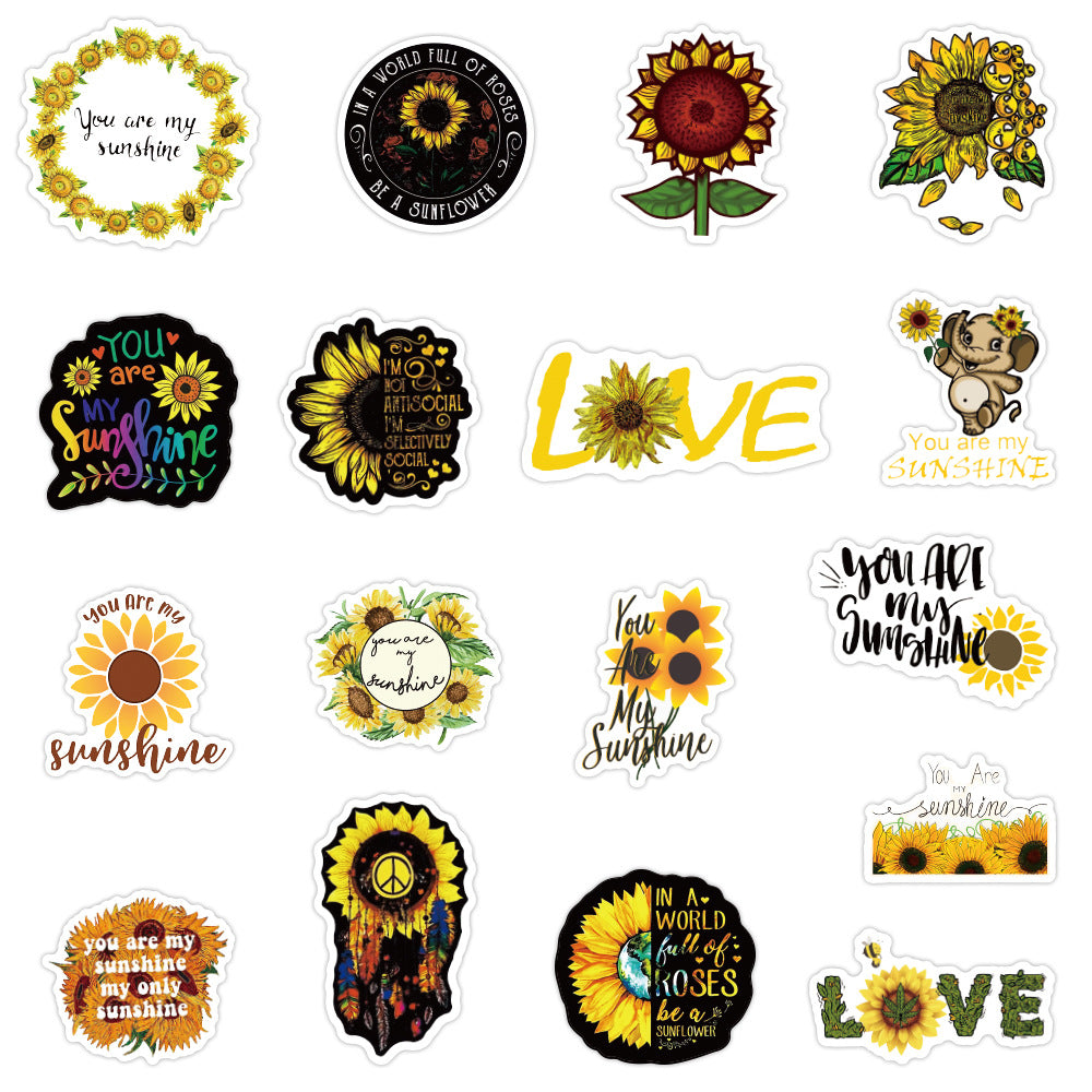 50PCS Cartoon Sunflower Charming Doodle Stickers Perfect for Decorating Luggage, Phones, Guitars, Laptops, Desktops, and Stationery Boxes