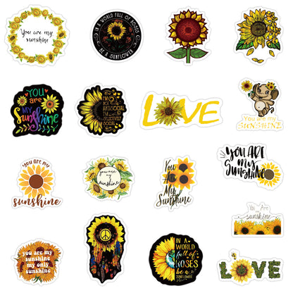 50PCS Cartoon Sunflower Charming Doodle Stickers Perfect for Decorating Luggage, Phones, Guitars, Laptops, Desktops, and Stationery Boxes