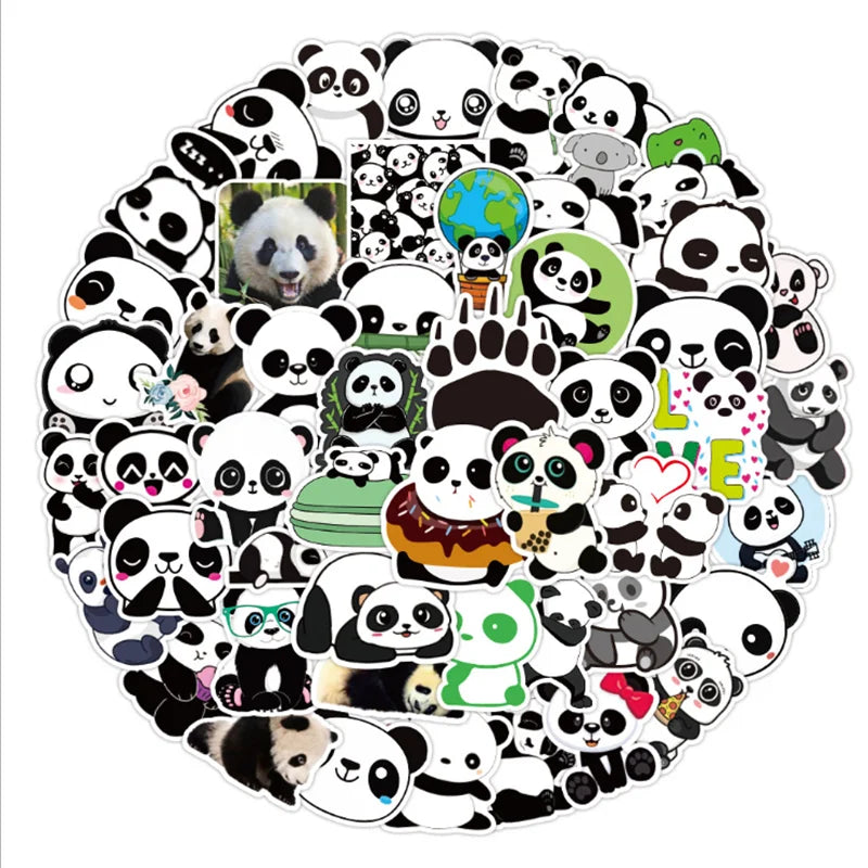 50PCS Cute Panda Graffiti Sticker Waterproof Luggage Laptop Scooter Water Cup Decoration Toy