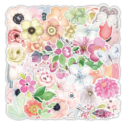 50PCS of plant and flower series decorative style graffiti stickers, personalized, fashionable and creative DIY exquisite decorative decal cups, helmets, skateboard popular sticker toys